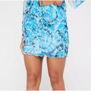 SOMETHING NEW Malibu Blue Aop Violeta Serena Mesh Mini Skirt L SPRING